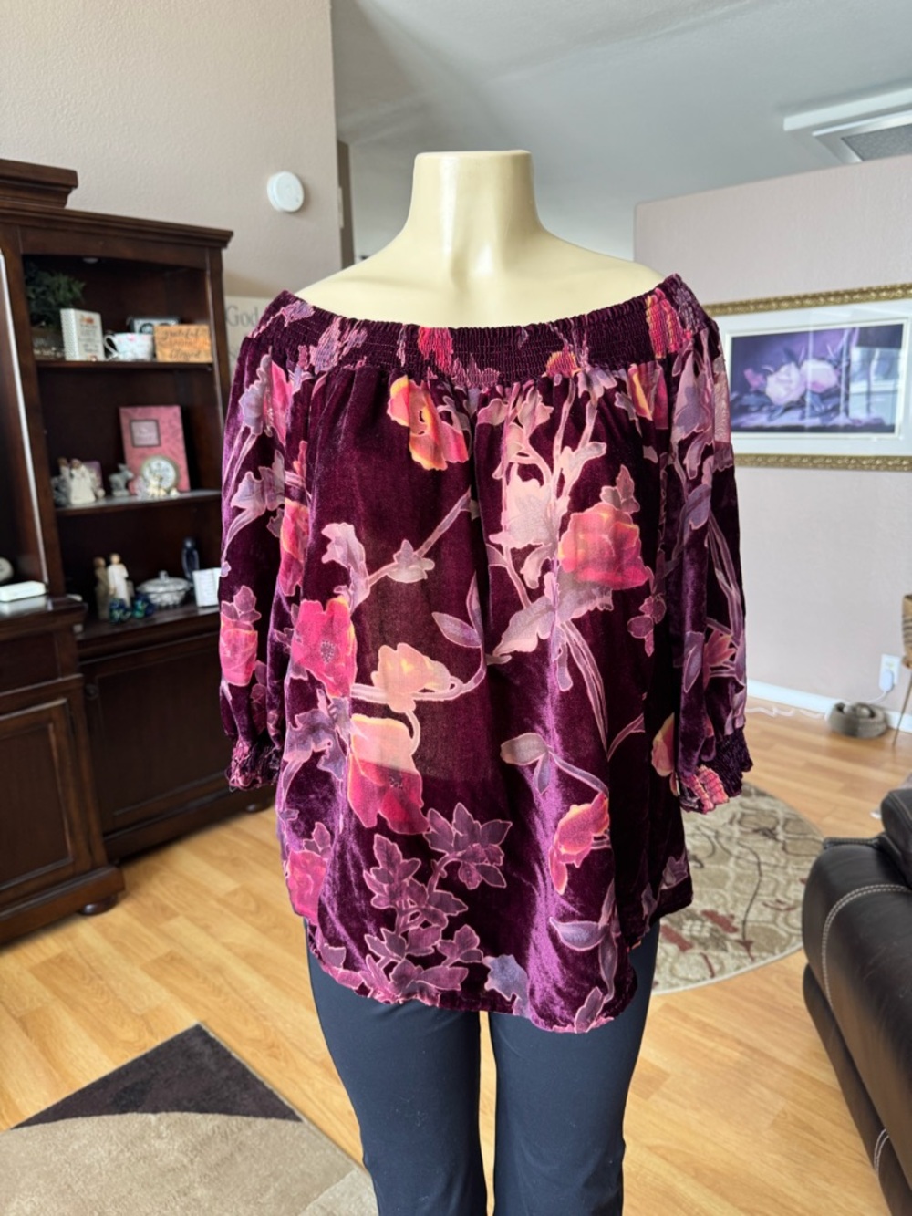 Crimson in Grace shades of red velvet 3/4 sleeves blouse-size XL